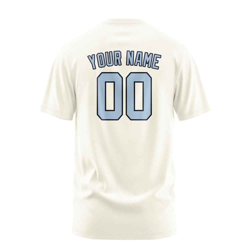 Custom Cream Light Blue T-Shirt