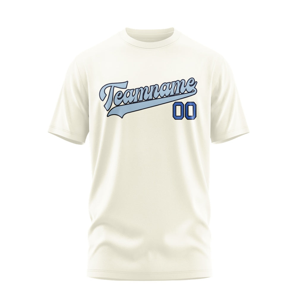 Custom Cream Light Blue T-Shirt