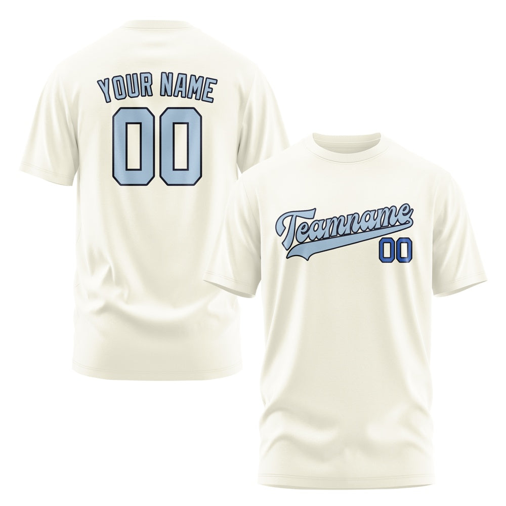 Custom Cream Light Blue T-Shirt