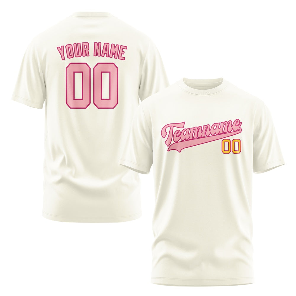 Custom Cream Light Pink T-Shirt