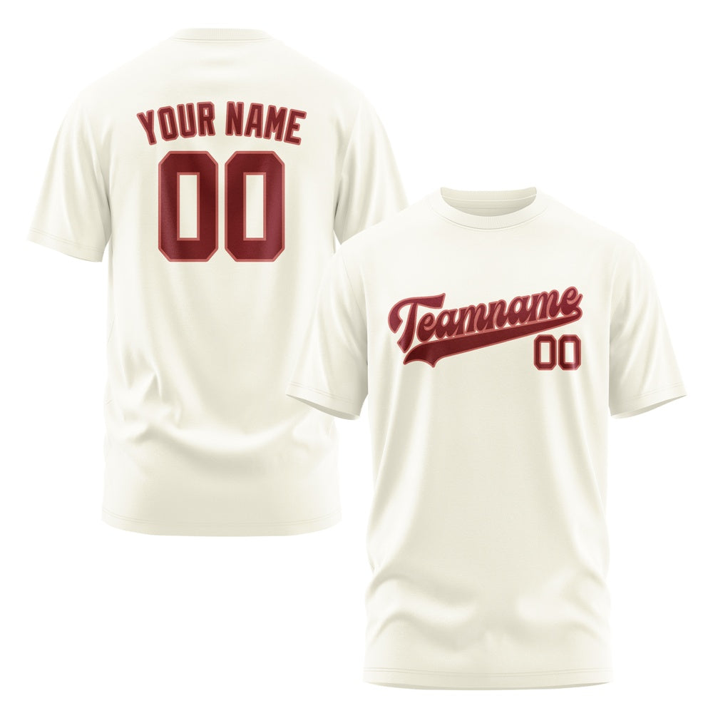 Custom Cream Crimson Red T-Shirt