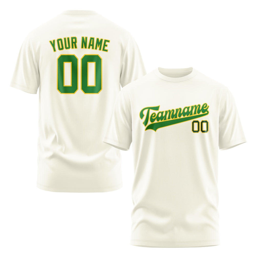 Custom Cream Emerald Green T-Shirt