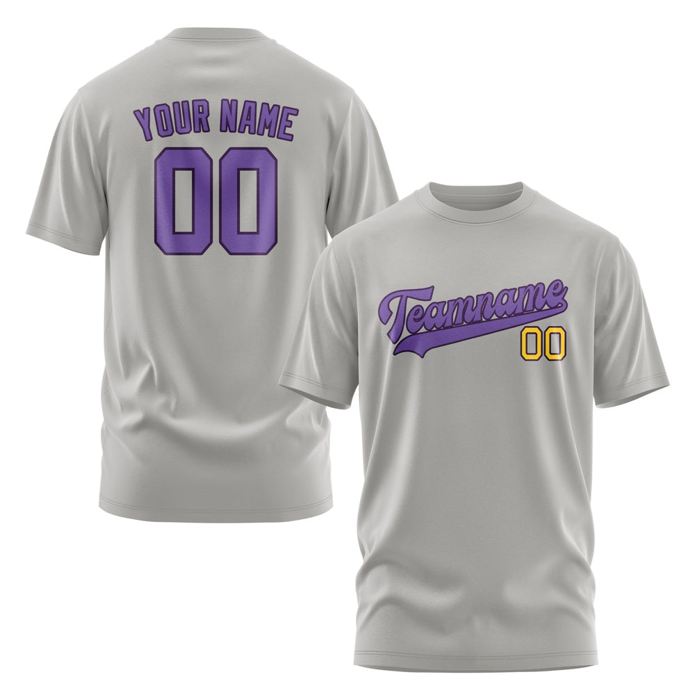 Custom Gray Light Purple T-Shirt