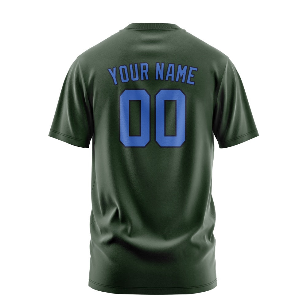 Custom Dark Green Sky Blue T-Shirt