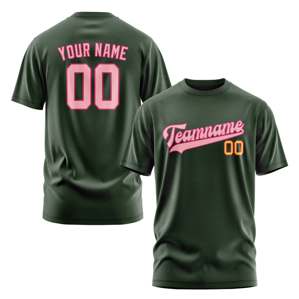 Custom Dark Green Light Pink T-Shirt