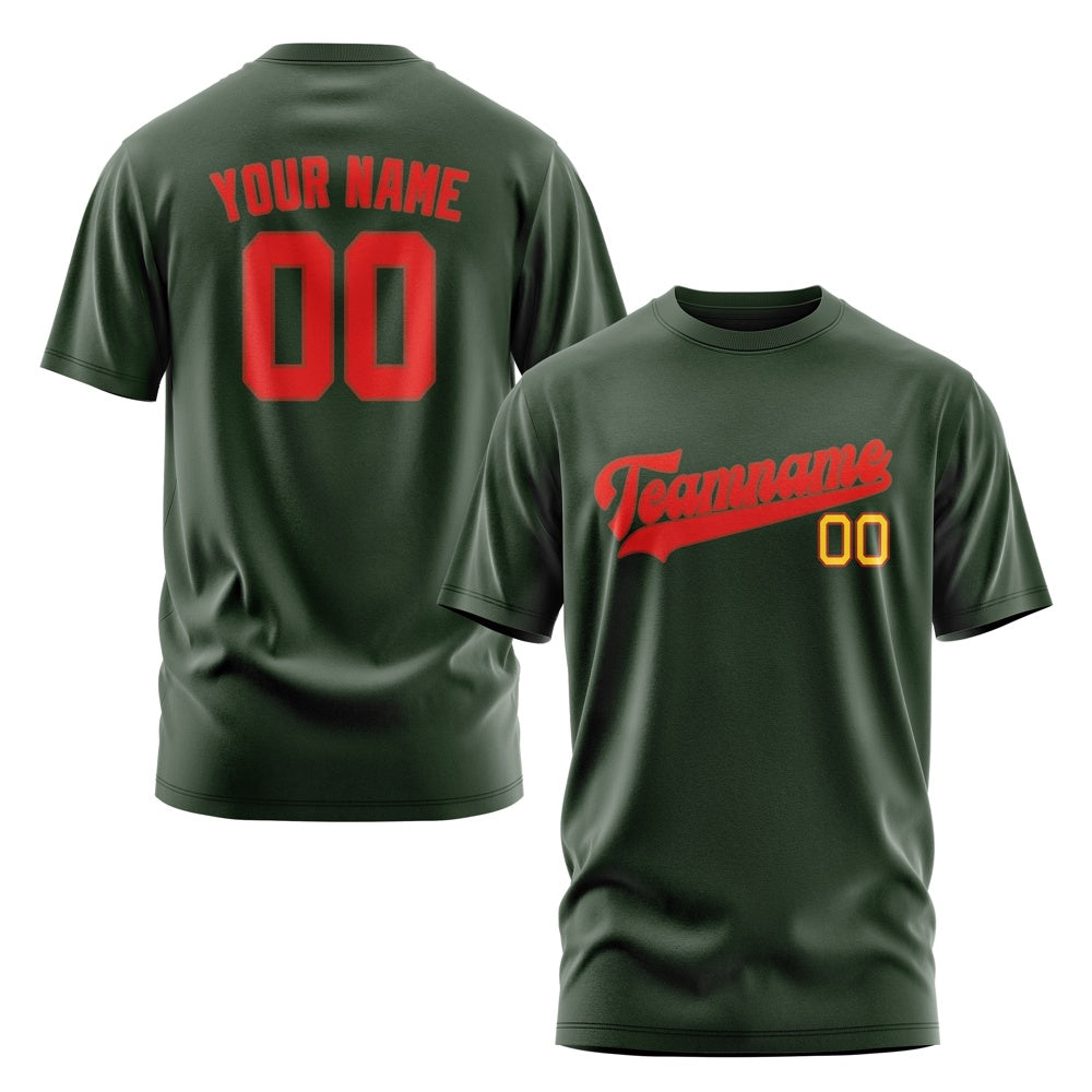 Custom Dark Green Orange Red T-Shirt