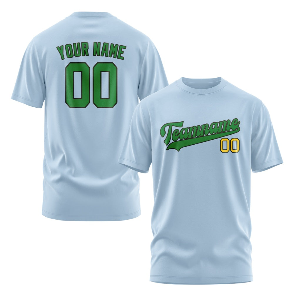 Custom Light Blue Emerald Green T-Shirt
