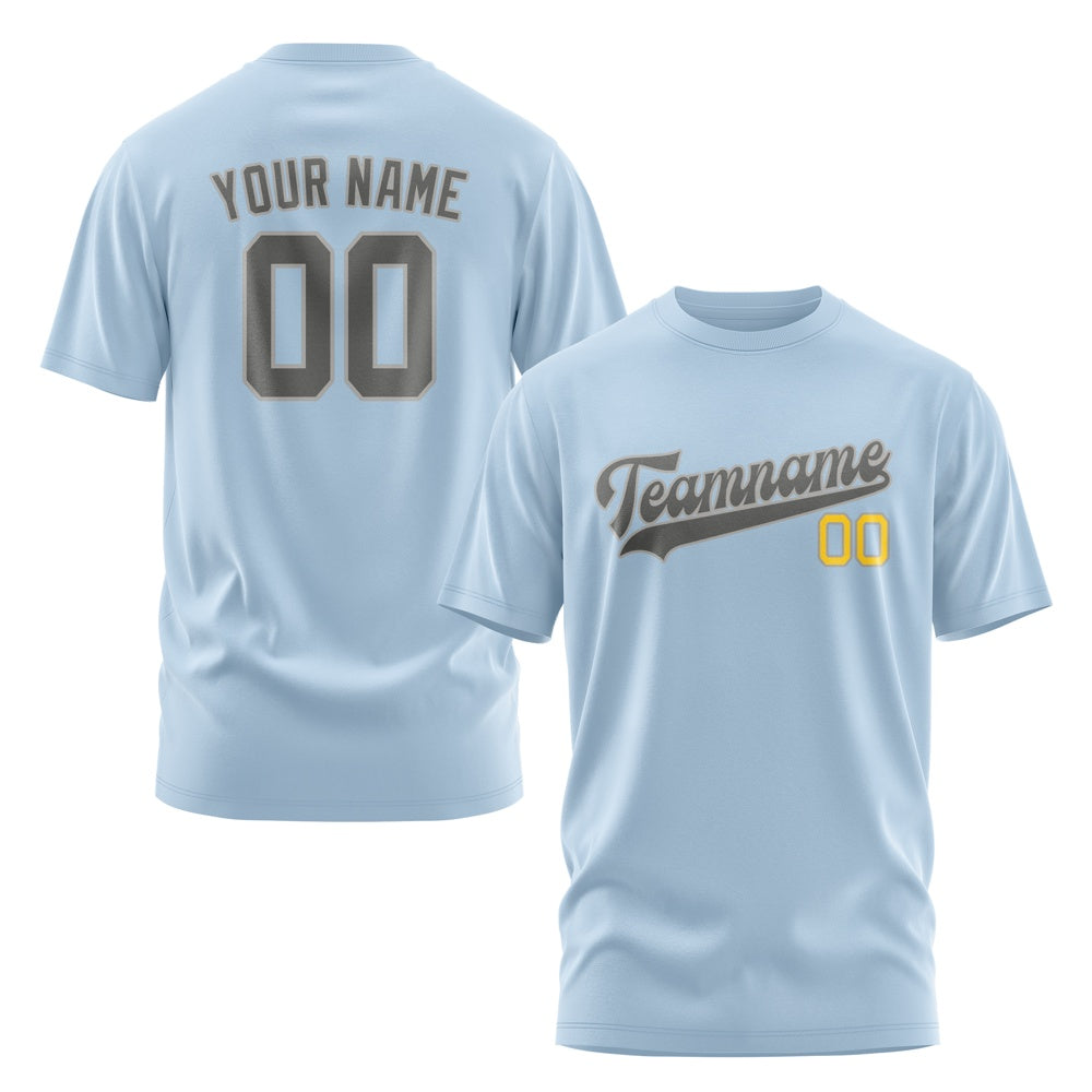 Custom Light Blue Dark Grey T-Shirt