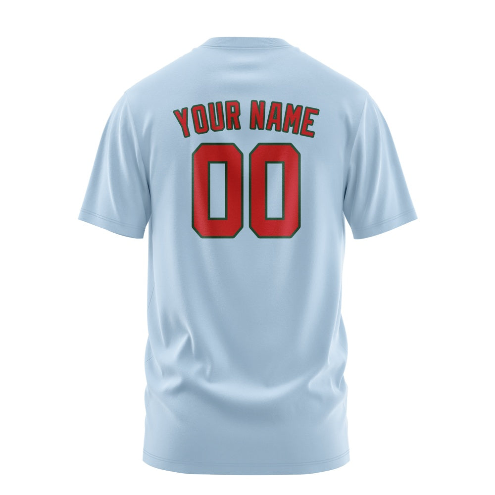 Custom Light Blue Red T-Shirt