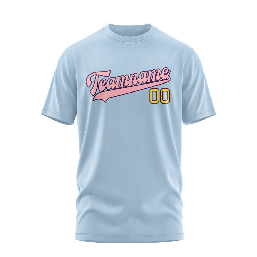 Custom Light Blue Light Pink T-Shirt