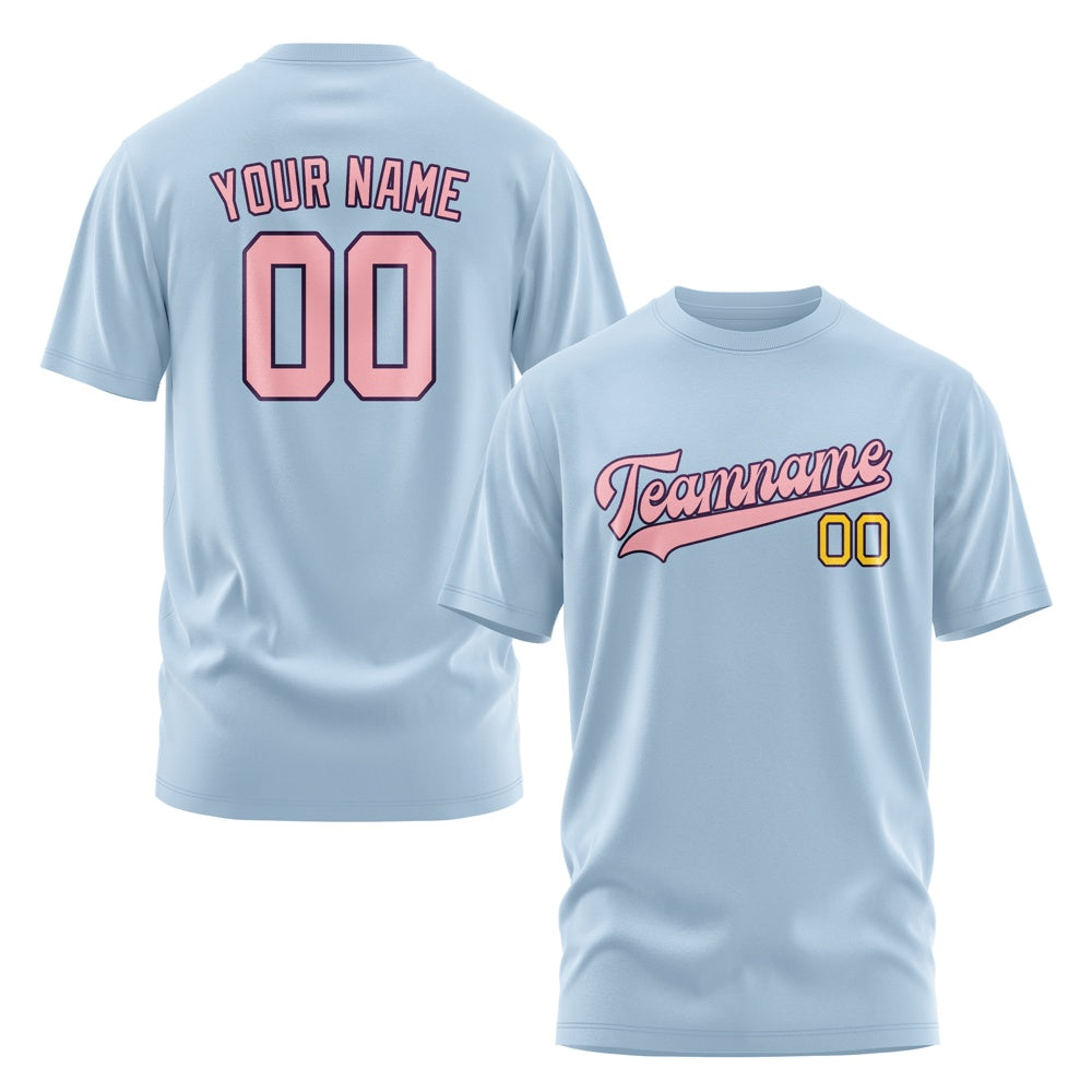 Custom Light Blue Light Pink T-Shirt