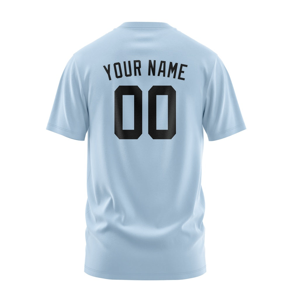 Custom Light Blue Black T-Shirt