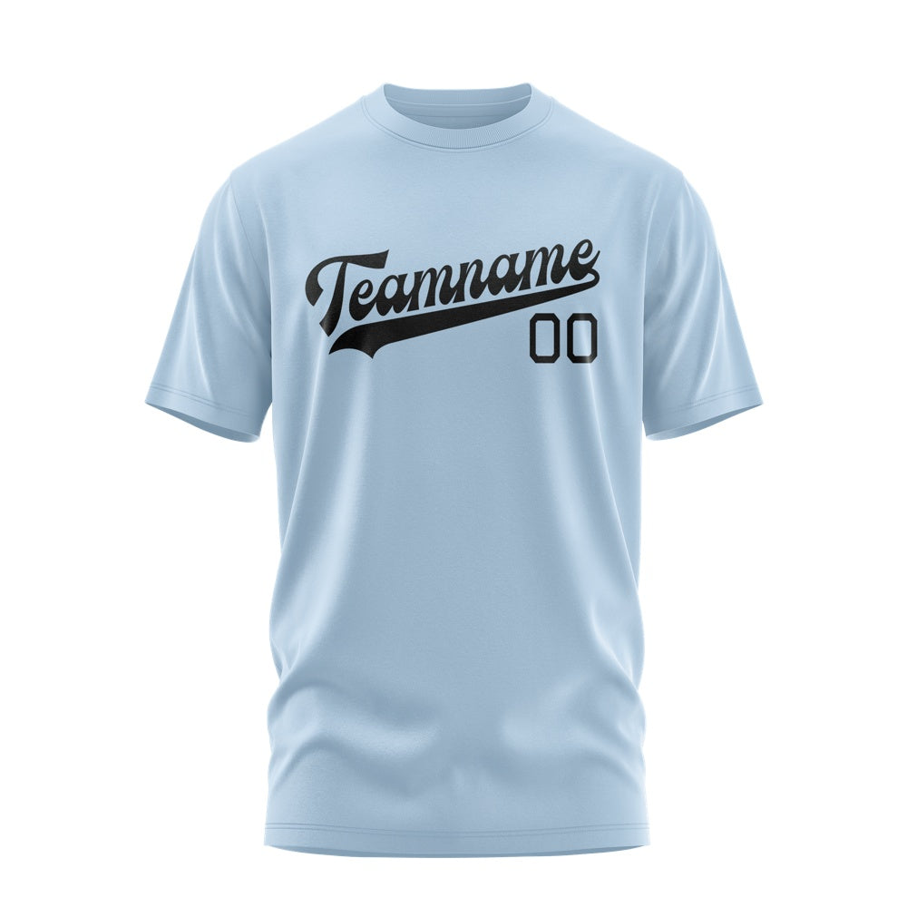 Custom Light Blue Black T-Shirt