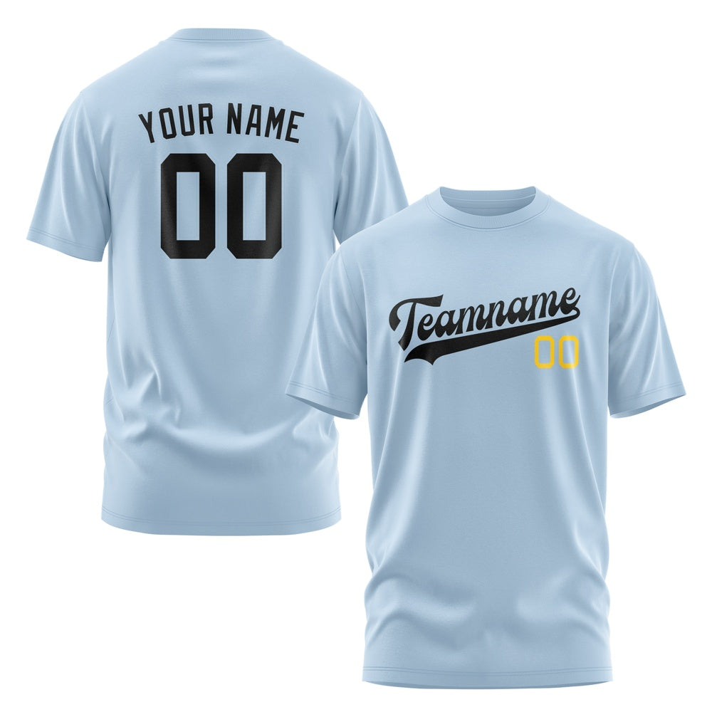 Custom Light Blue Black T-Shirt