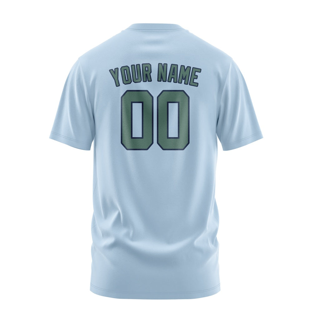 Custom Light Blue Blue Green T-Shirt