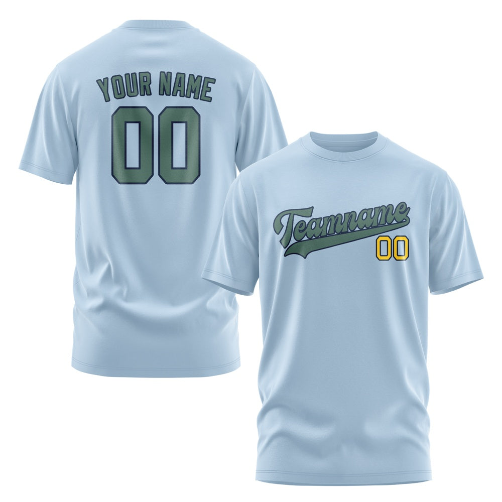Custom Light Blue Blue Green T-Shirt