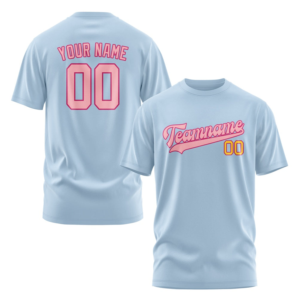 Custom Light Blue Light Pink T-Shirt