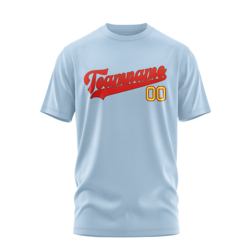 Custom Light Blue Orange Red T-Shirt