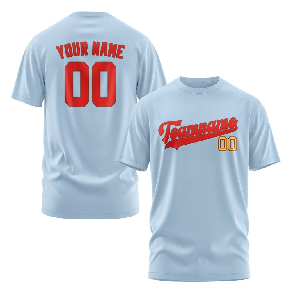 Custom Light Blue Orange Red T-Shirt