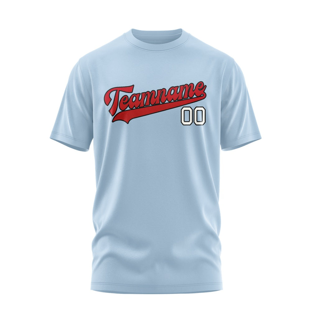 Custom Light Blue Red T-Shirt