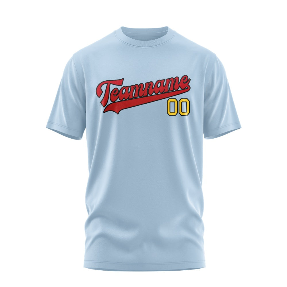 Custom Light Blue Red T-Shirt