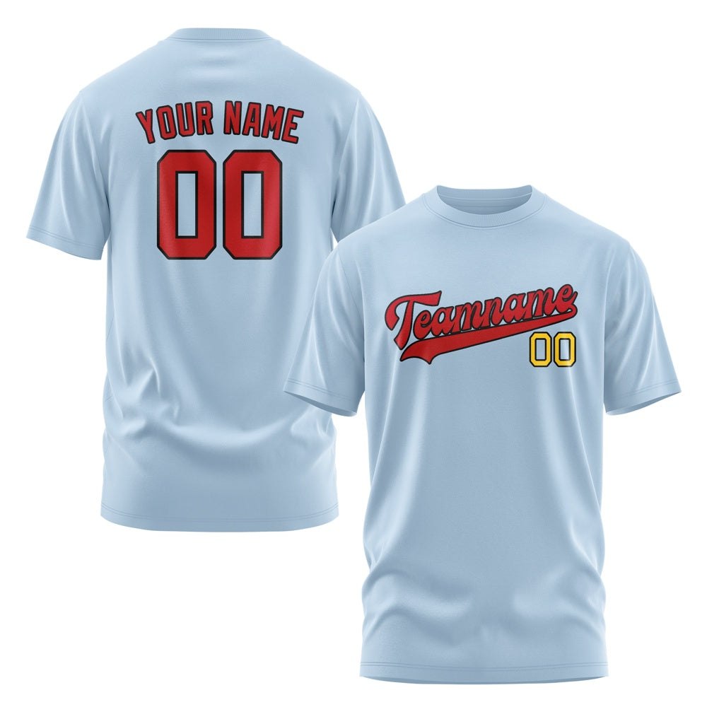 Custom Light Blue Red T-Shirt