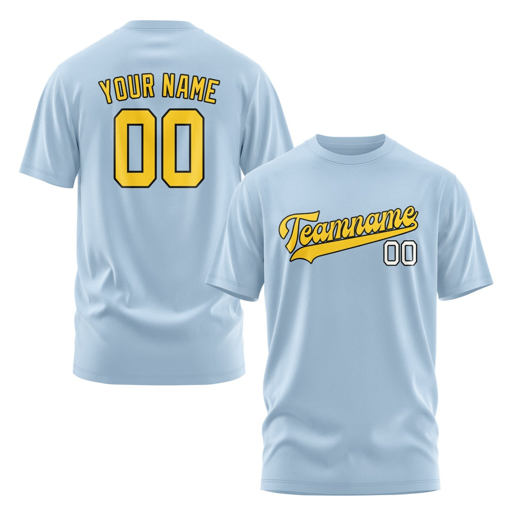 Custom Light Blue Gold T-Shirt