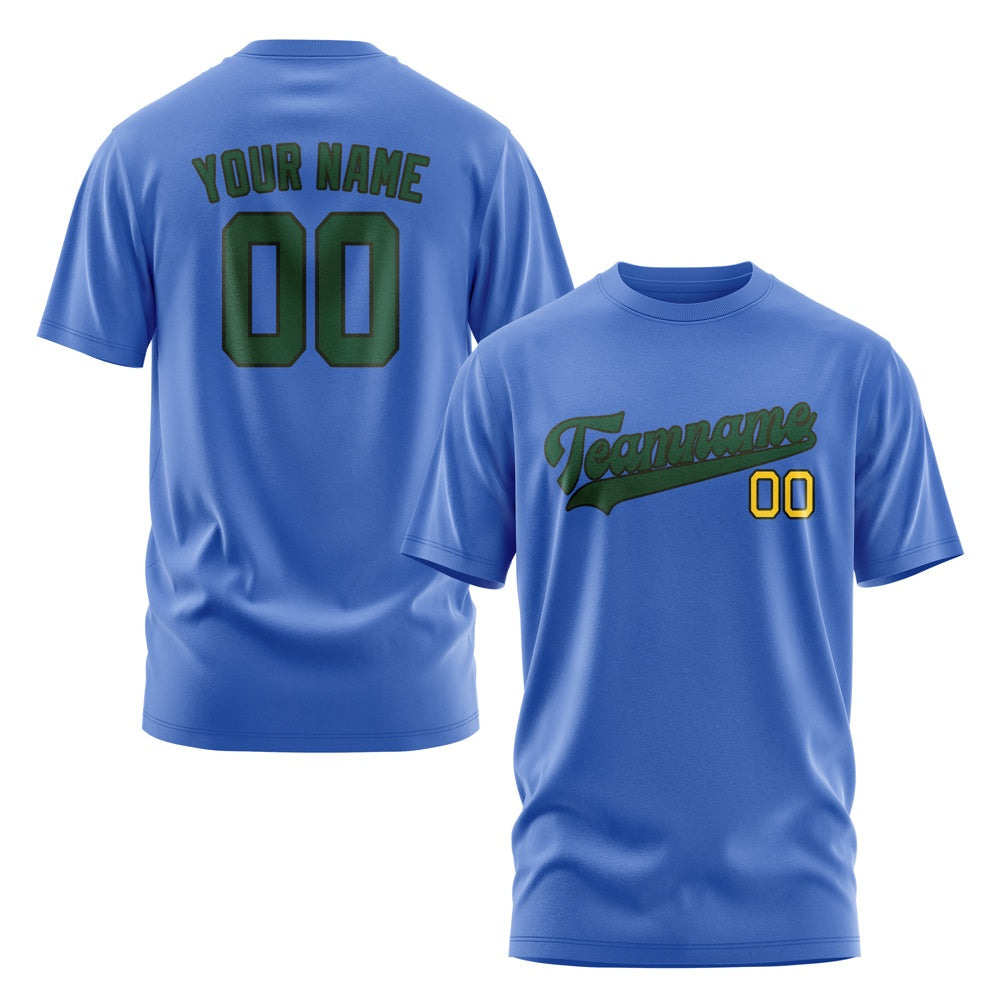 Custom Sky Blue Green T-Shirt