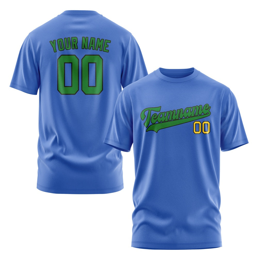 Custom Sky Blue Emerald Green T-Shirt