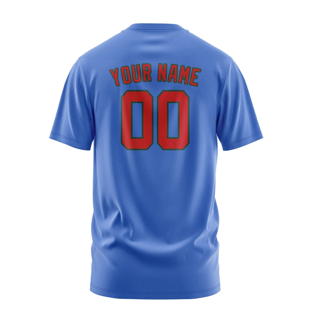 Custom Sky Blue Red T-Shirt