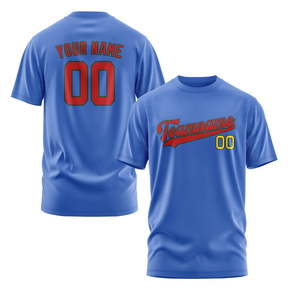Custom Sky Blue Red T-Shirt