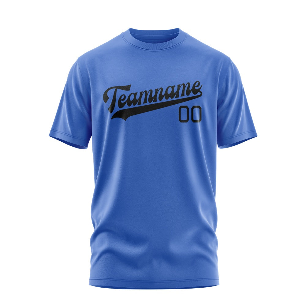 Custom Sky Blue Black T-Shirt