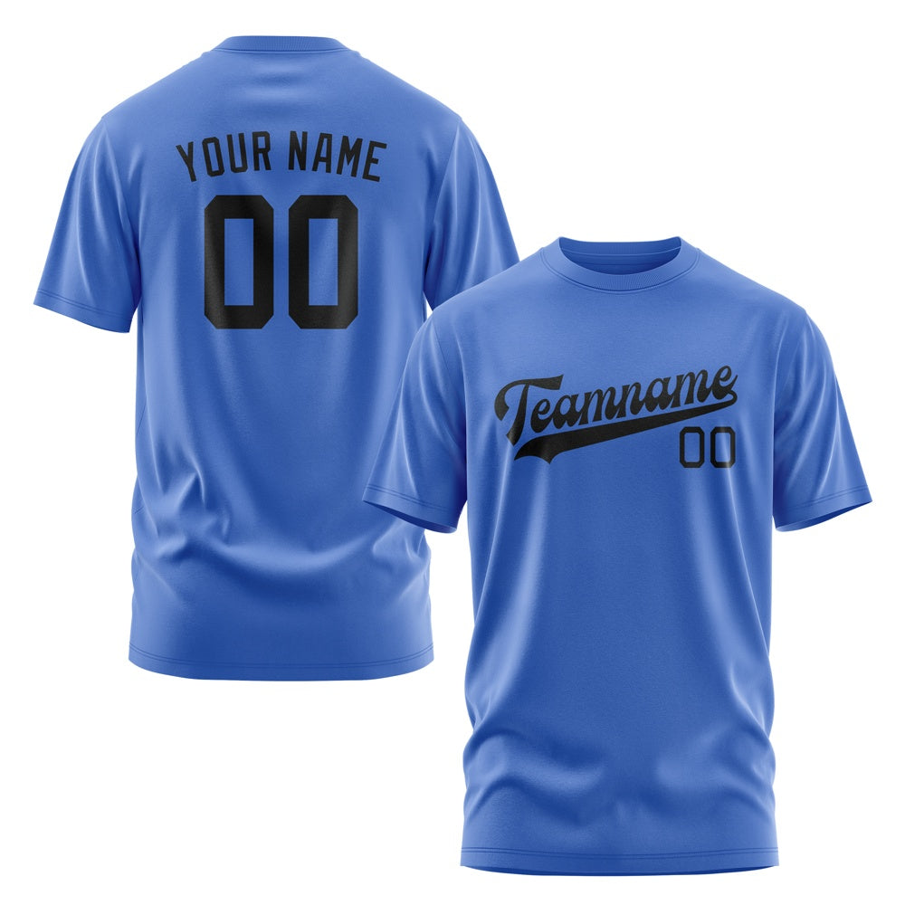 Custom Sky Blue Black T-Shirt