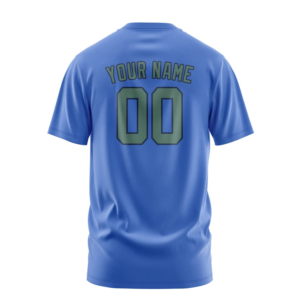 Custom Sky Blue Blue Green T-Shirt