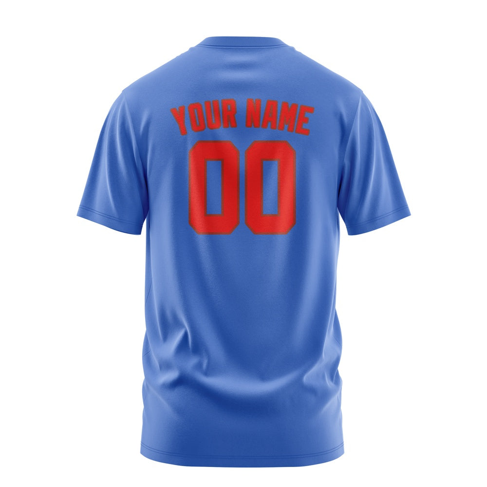 Custom Sky Blue Orange Red T-Shirt
