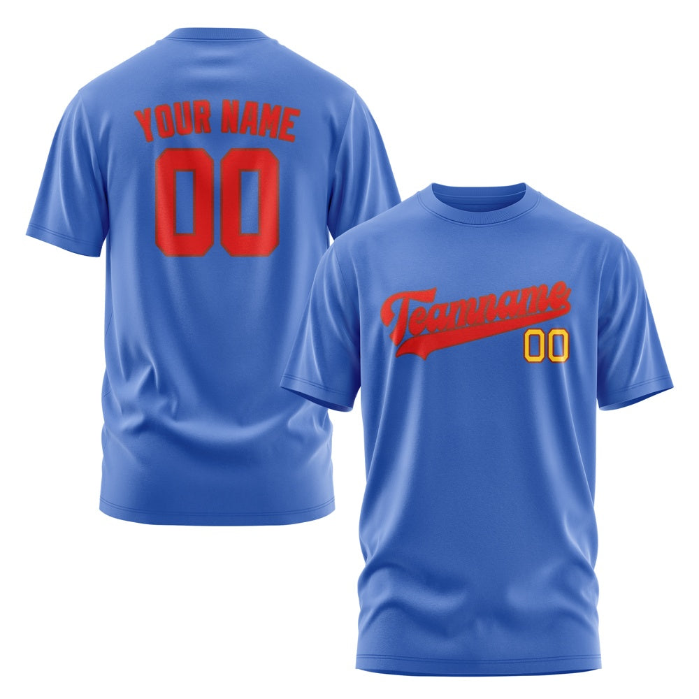 Custom Sky Blue Orange Red T-Shirt