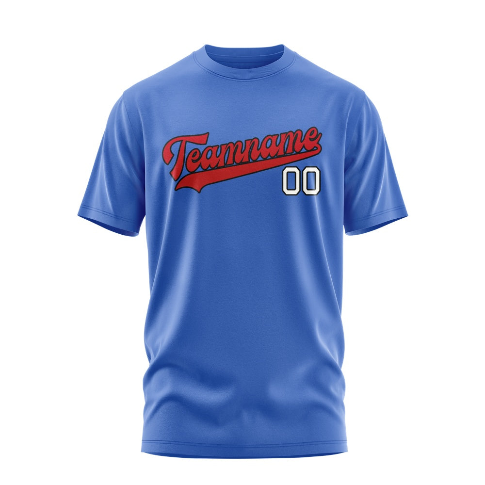 Custom Sky Blue Red T-Shirt