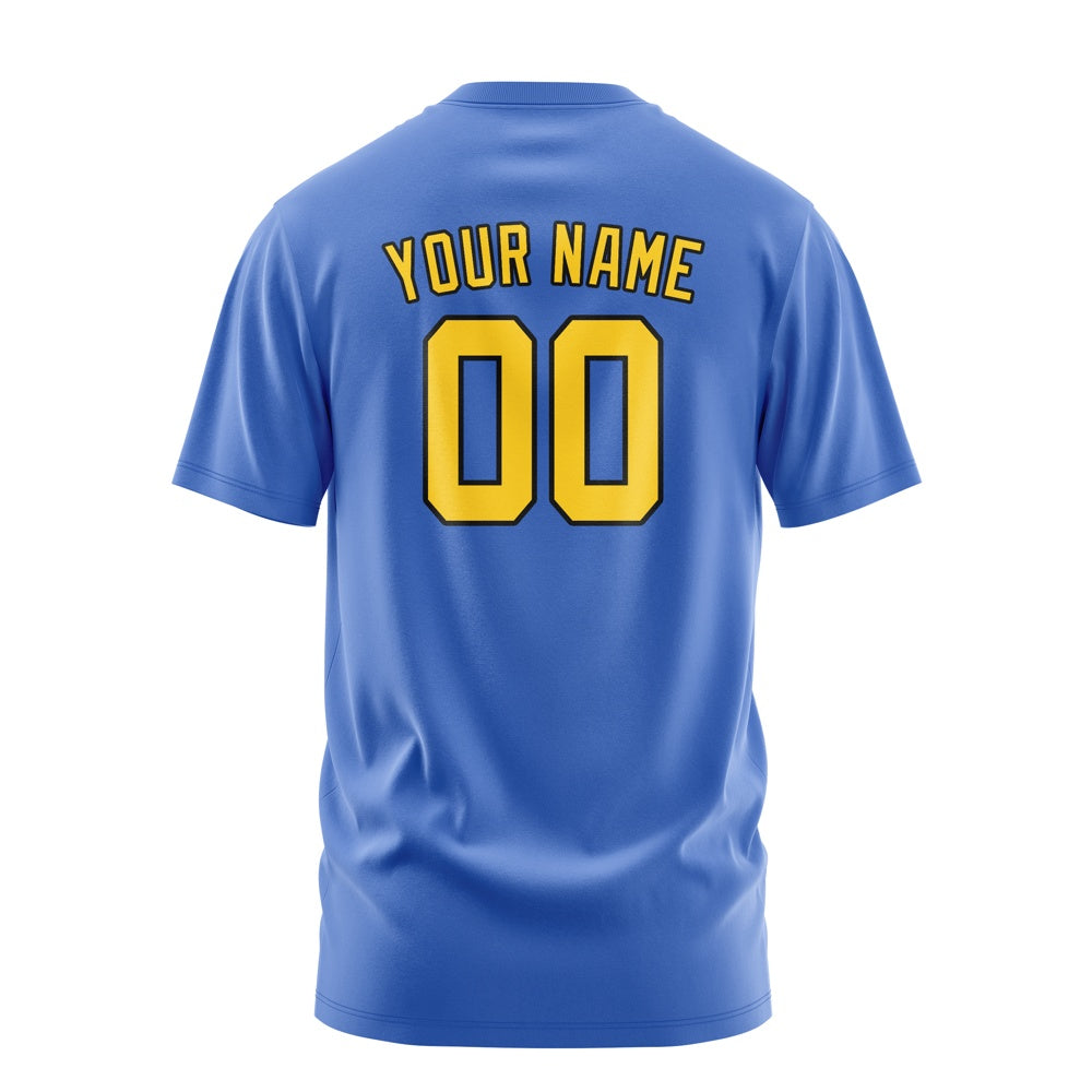 Custom Sky Blue Gold T-Shirt