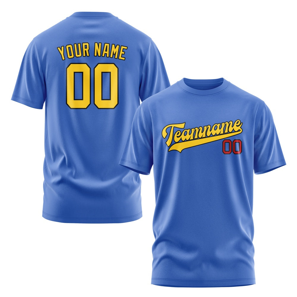 Custom Sky Blue Gold T-Shirt