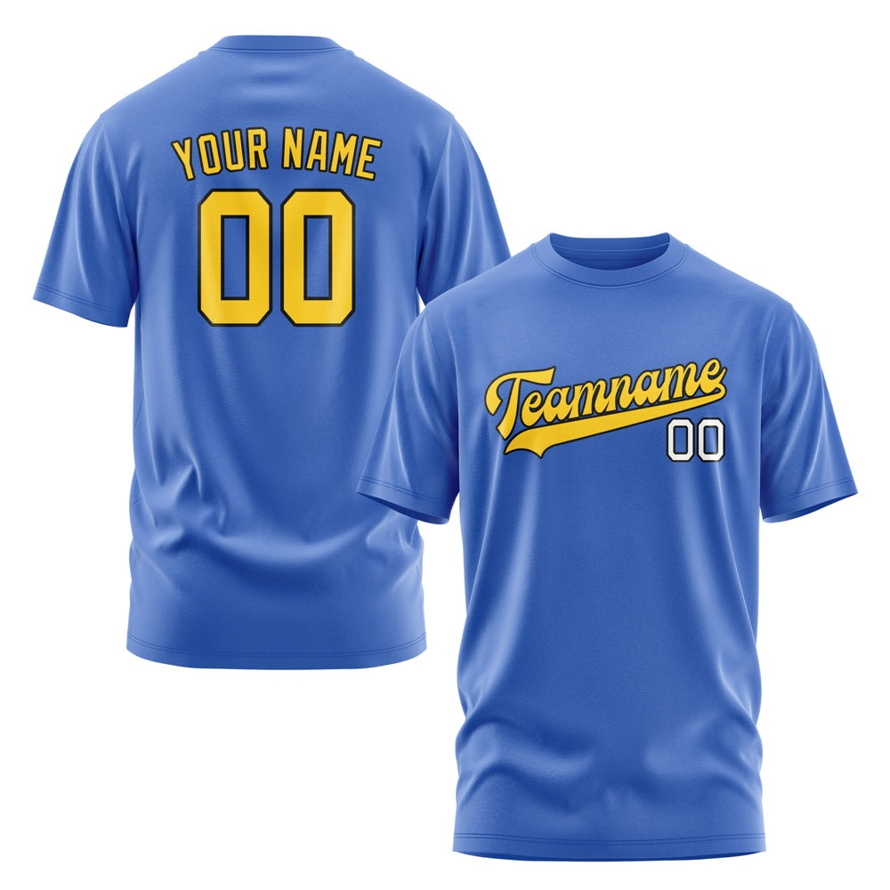 Custom Sky Blue Gold T-Shirt