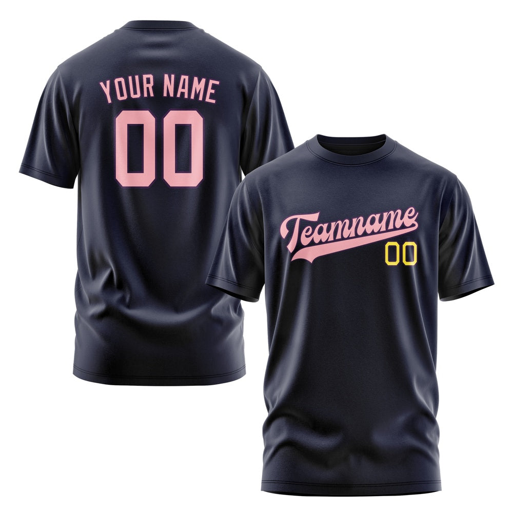 Custom Navy Light Pink T-Shirt