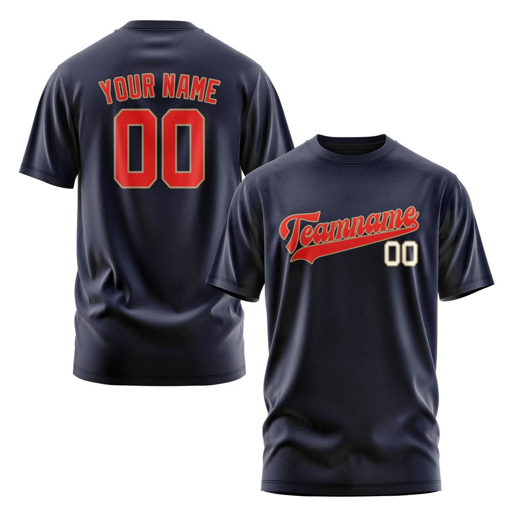 Custom Navy Orange Red T-Shirt