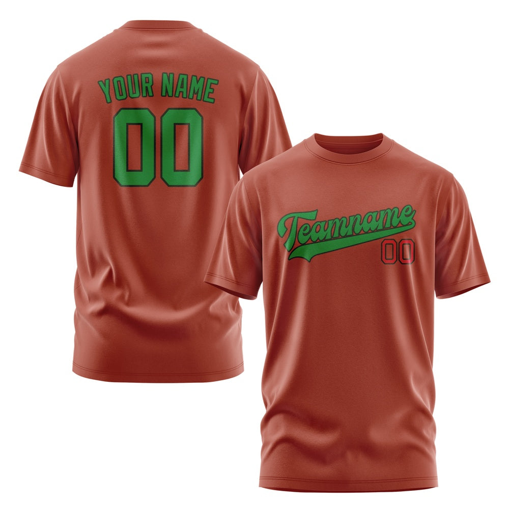 Custom Coral Red Emerald Green T-Shirt