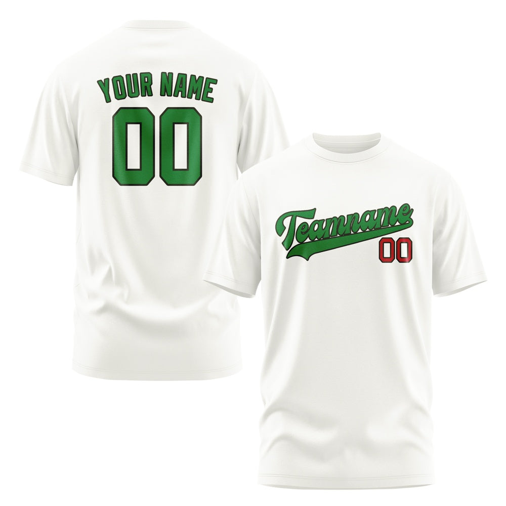 Custom White Emerald Green T-Shirt
