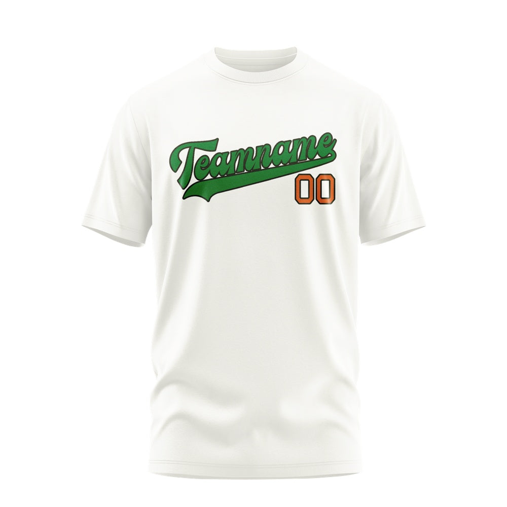 Custom White Emerald Green T-Shirt