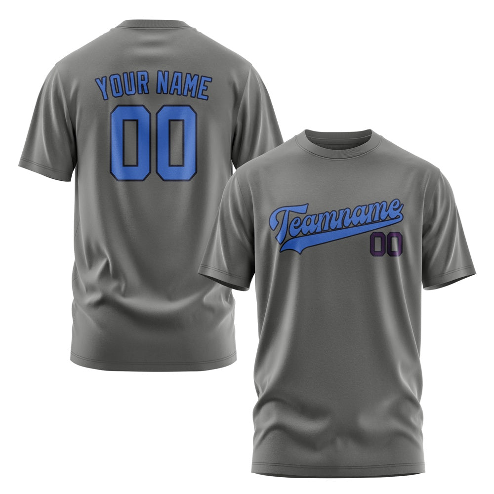 Custom Dark Grey Sky Blue T-Shirt