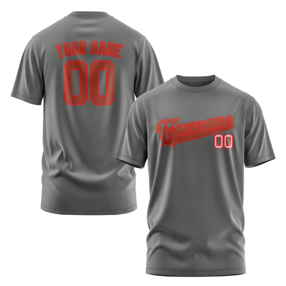 Custom Dark Grey Coral Red T-Shirt