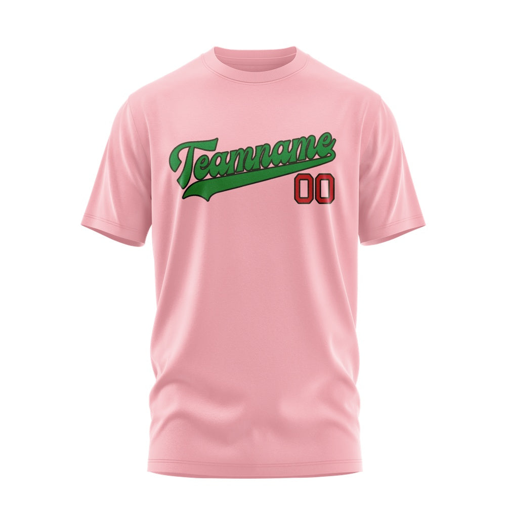 Custom Light Pink Emerald Green T-Shirt