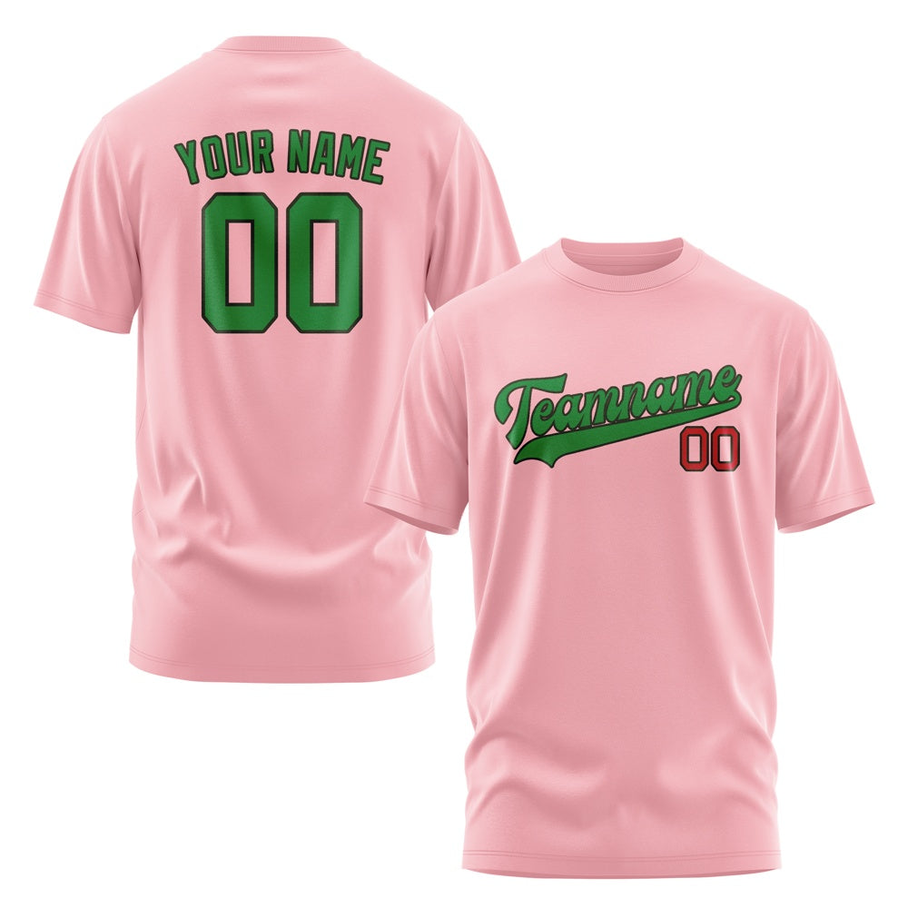 Custom Light Pink Emerald Green T-Shirt