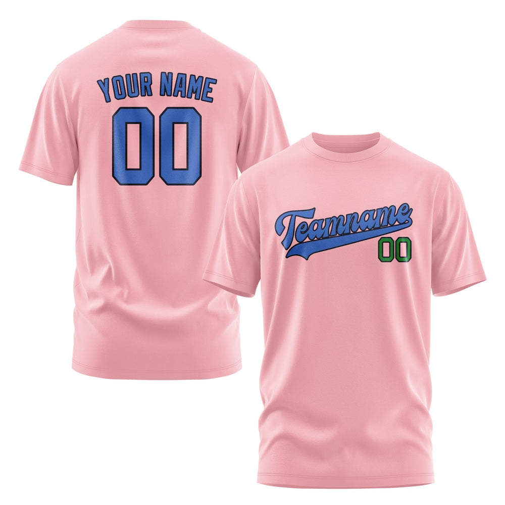 Custom Light Pink Sky Blue T-Shirt